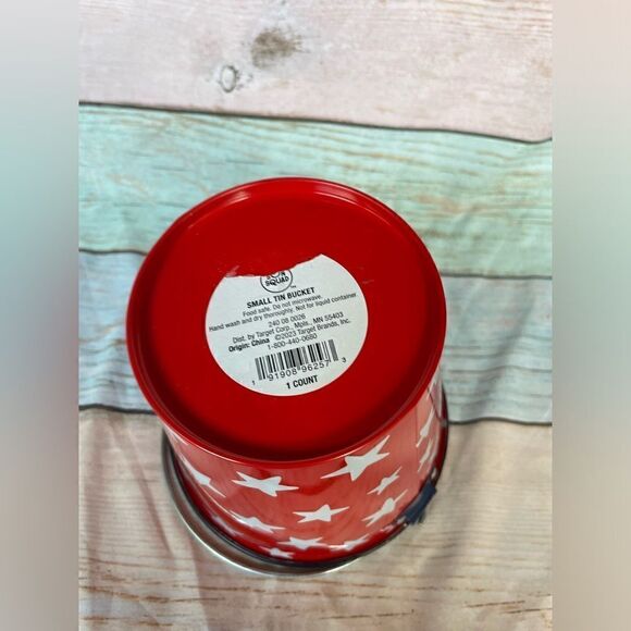 NEW! Small Red Tin Bucket With Stars! 4th of July Decor - Picture 2 of 8